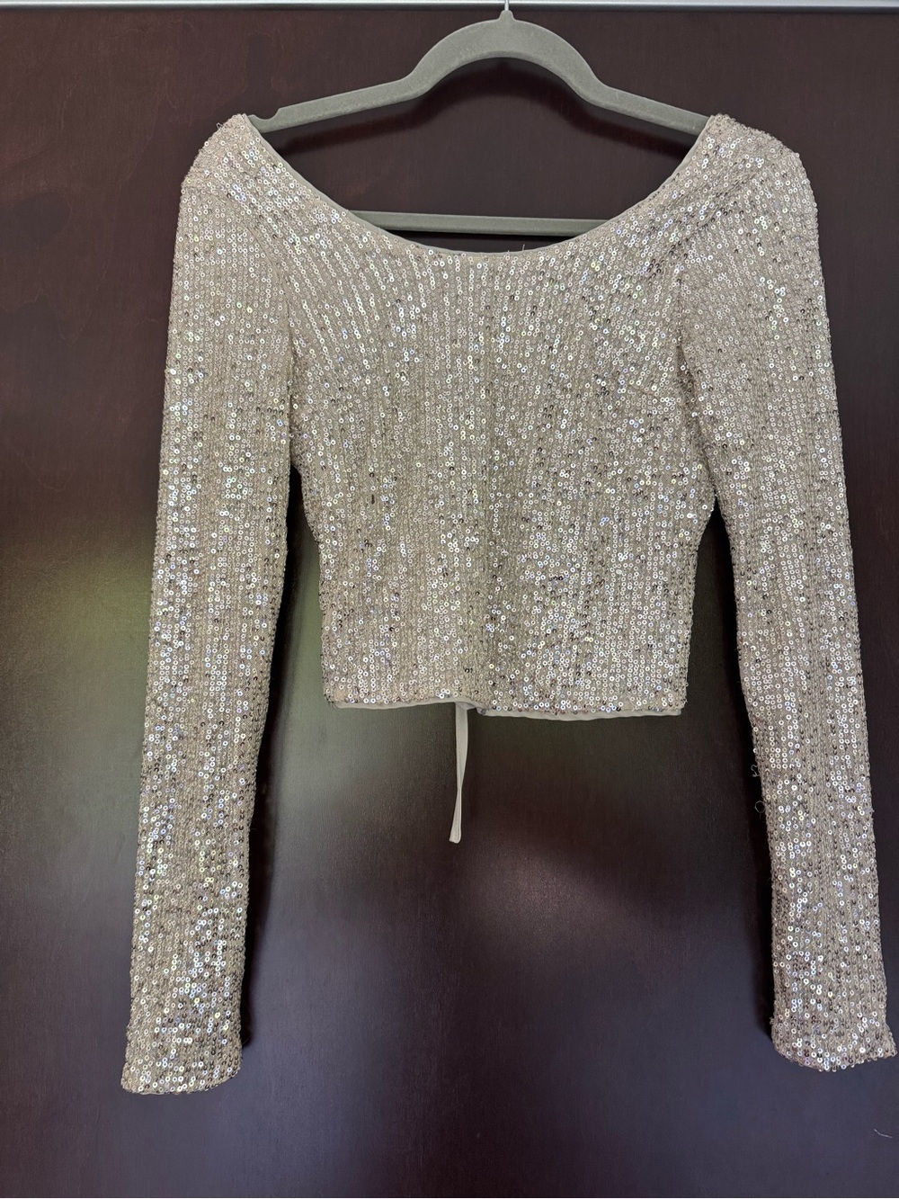 Anthropologie En Elly Sequin Long-Sleeve Tie Back Cropped Top XS